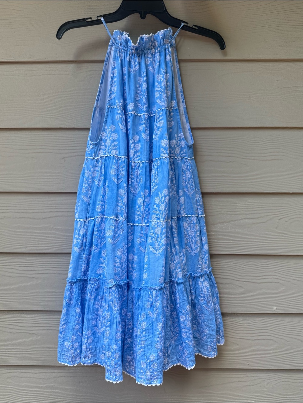 Juliet Dunn Blue Floral Tiered Halter Dress